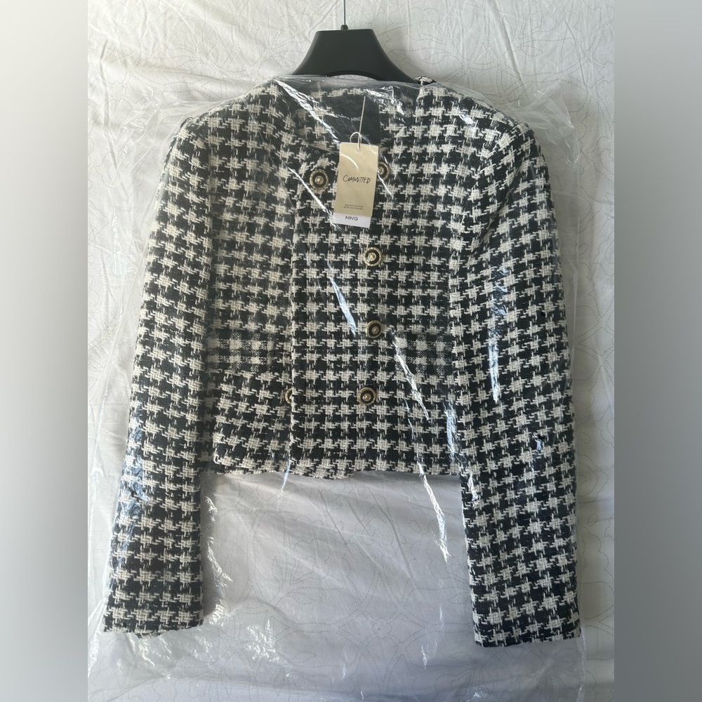 Mango Chic Black and White Houndstooth tweed Jacket XS